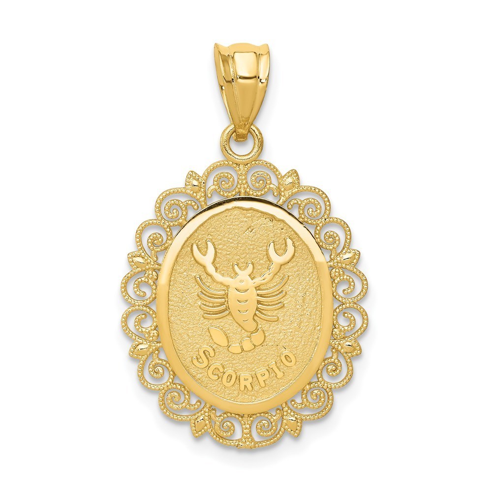 Million Charms 14k Yellow Gold Solid Satin Scorpio Zodiac Oval Charm Pendant